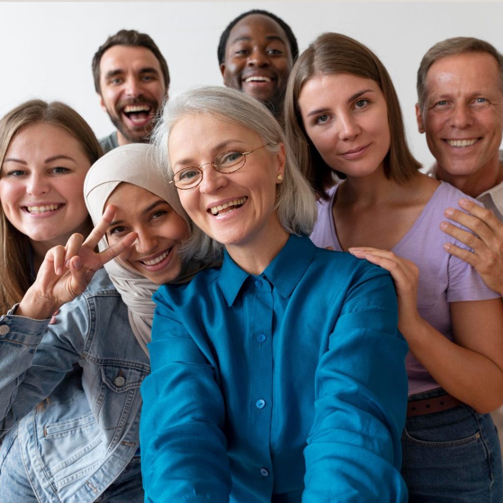 Groep volwassenen die rust voelen, plezier hebben, zelfvertrouwen hebben en weten wat voor hen belangrijk is.